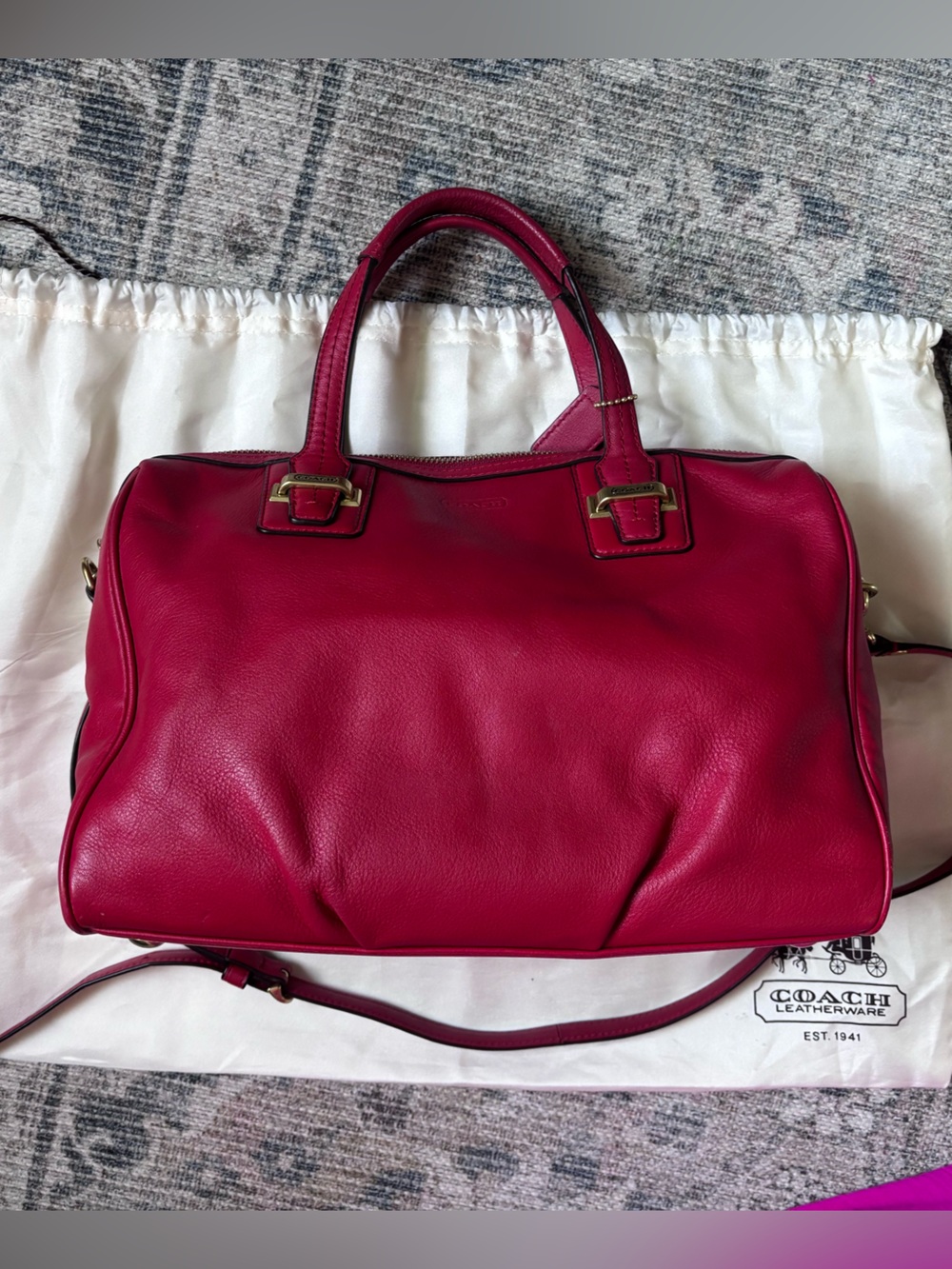 Vintage Coach red Leather Satchel with Gold-Tone Accents